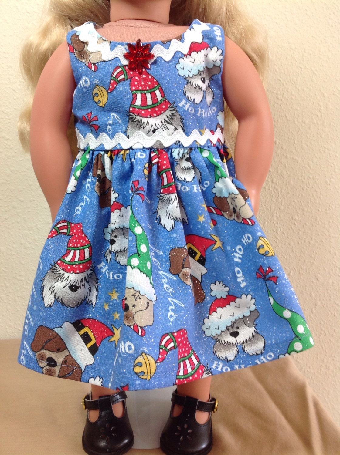 American Girl Doll Christmas Puppy Print Dress Fits American Etsy