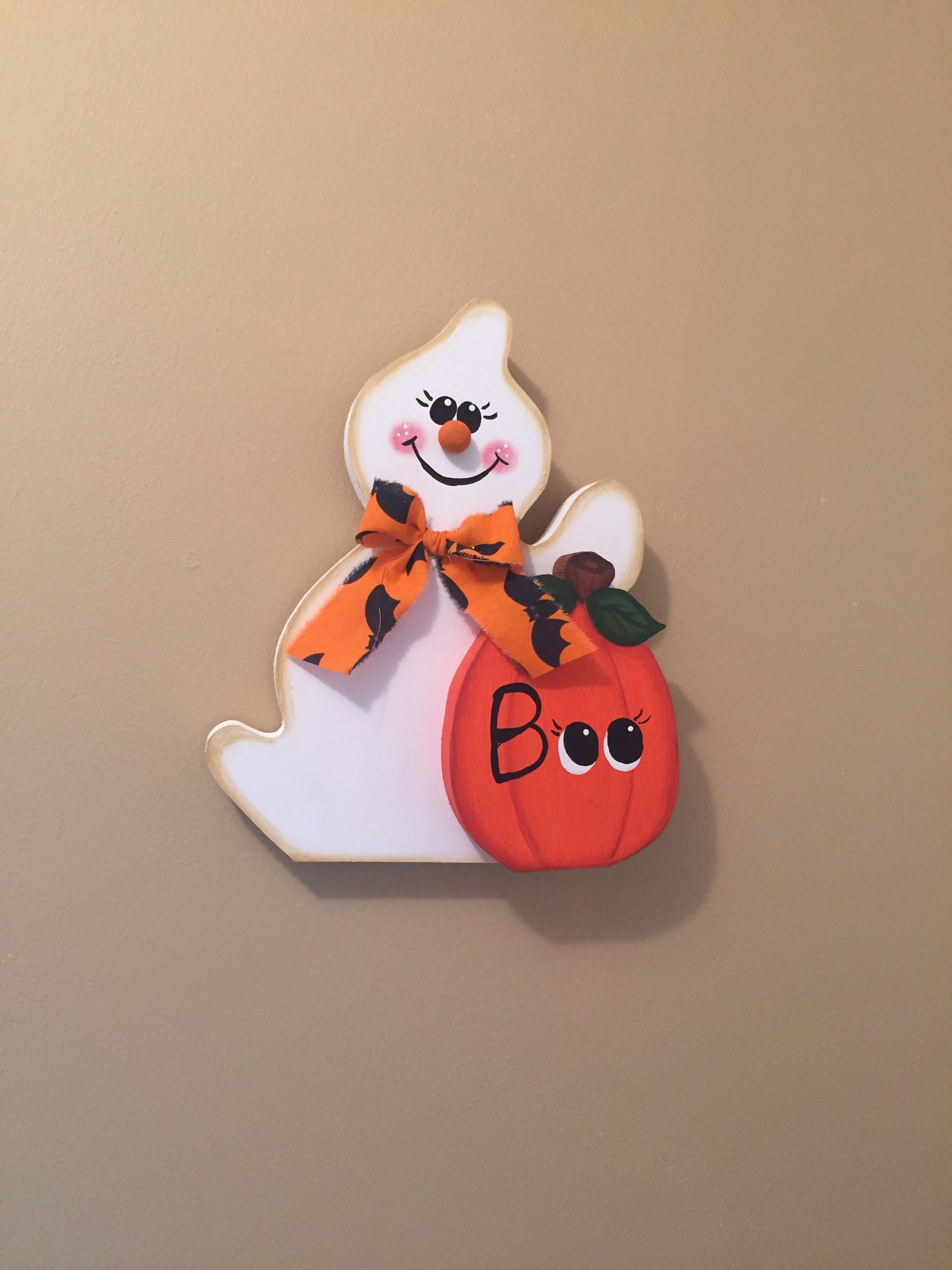Halloween Decor. BOO Cute Wood Ghost With Pumpkin. Fun Etsy