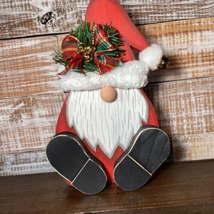 Hand Painted Wooden Santa Gnome: Christmas Decor