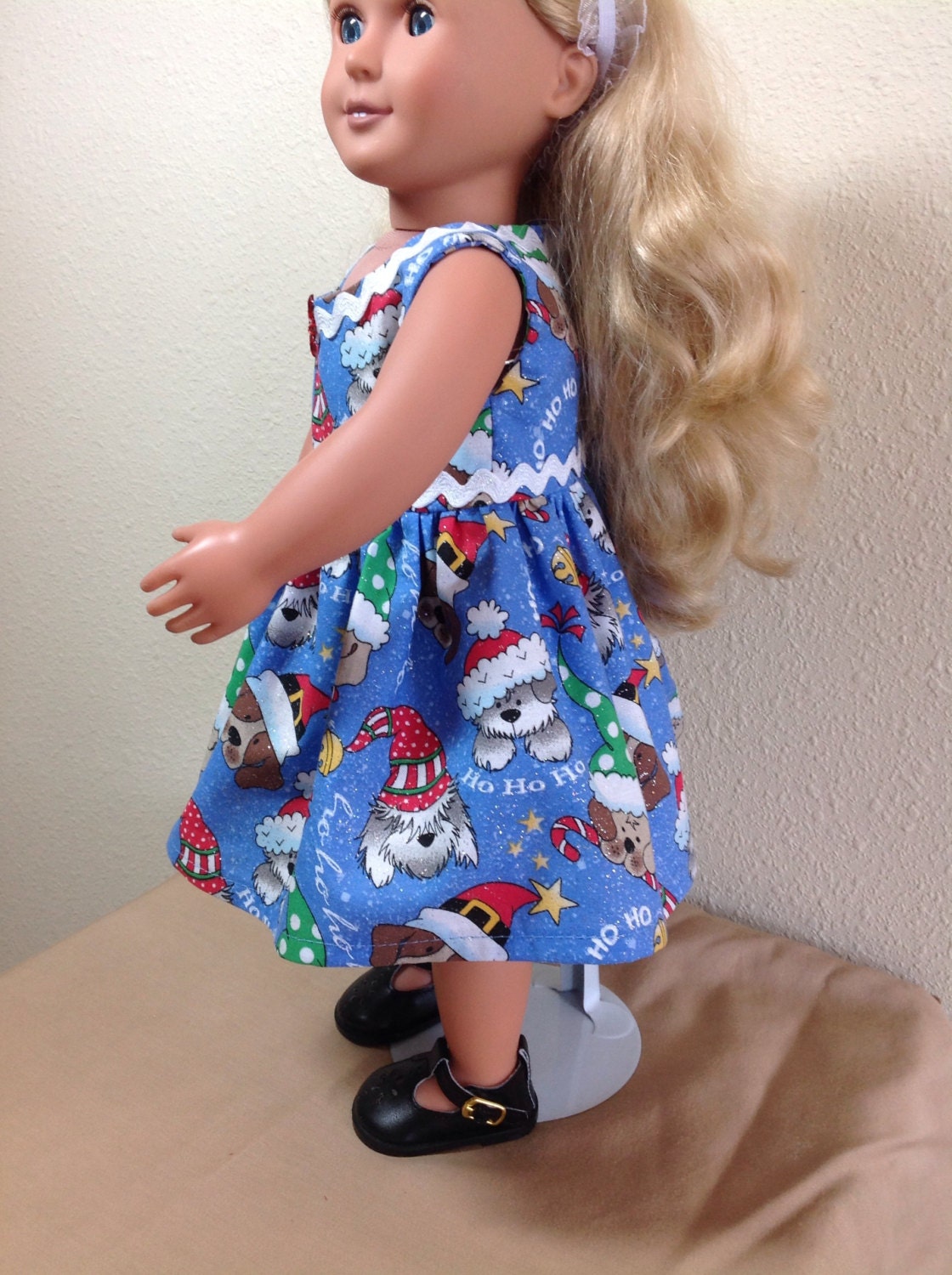American Girl Doll Christmas Puppy Print Dress Fits American Etsy