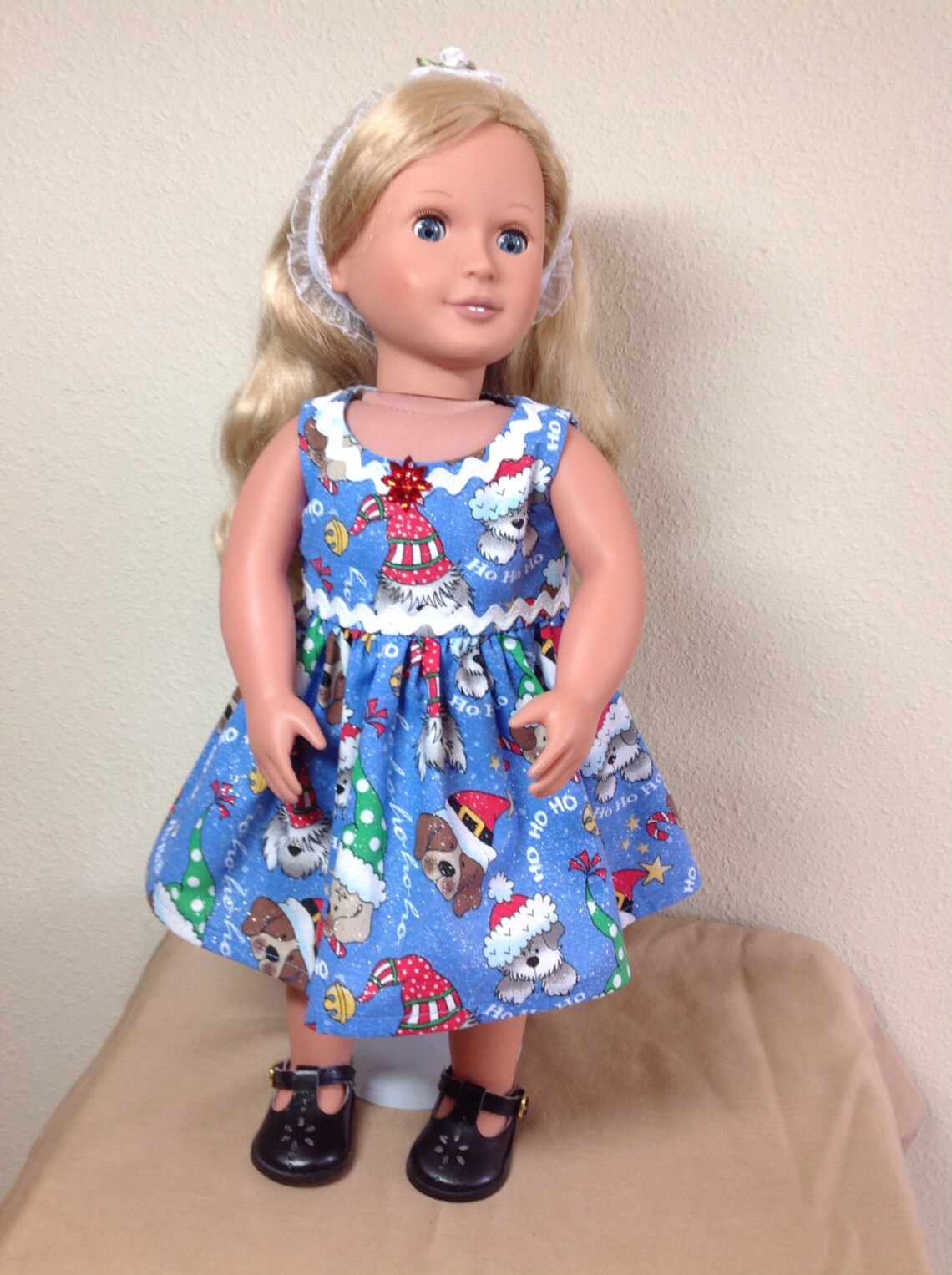 American Girl Doll Christmas Puppy Print Dress Fits American Etsy