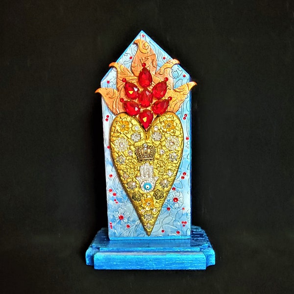 Bejeweled Embedded Flaming Heart Shrine