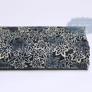 Traditional Japanese fabric navy blue leaf pattern-50cm, Japanese fabrics, leaf, KataZome, Kata Zome, Indigo Japanese fabric, Indigo Textile