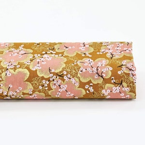 Japanese fabric Ume pink gold orange background -50cm- Japanese fabrics, plum fabric, plum flower, Japanese plum tree, golden plum tree, flower fabric