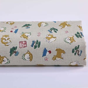Japanese fabric kawaii Shiba Inu ecru background - 50cm, Japanese fabric, Shiba pattern, Shiba fabric, Shiba and Sakura, Japanese dogs, 柴犬