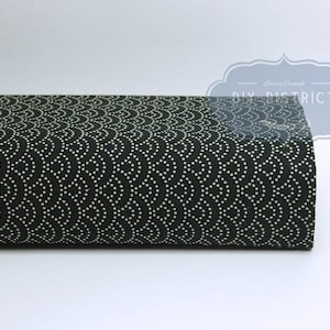 Japanese Seigaiha fabric dotted black background - 50cm, geometric fabric, Japanese fabrics, Seigaiha fabric, Japanese pattern, Seikaiha, 青海波,波