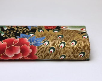 Japanese Golden Peacock fabric -50cm- japan textile, japan fabrics, peacock pattern, peacock fabric, japanese peacock, golden peacock flower