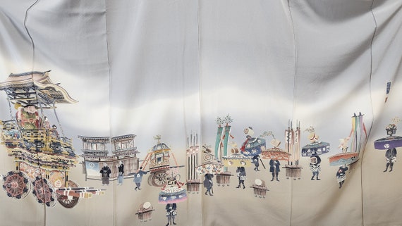 Grey Tomesode with Samurai procession scene, grey… - image 2