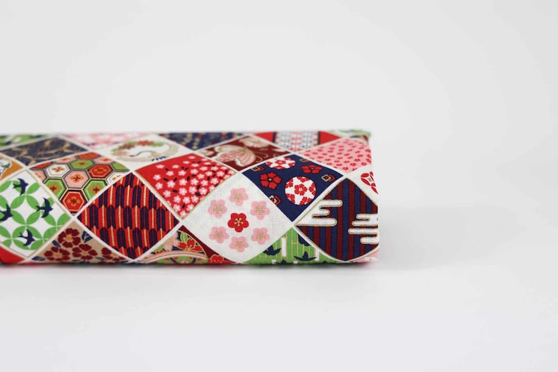 Japanese fabric square multi colored patterns 50cm, Japanese fabrics, Japanese patterns, Japanese print, Japanese colorful fabric, flower fabric image 1