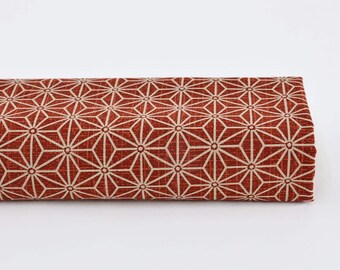 Japanese Asanoha fabric ecru on red - 50cm, Japan fabrics with geometric traditional pattern, cotton coral, from Japan