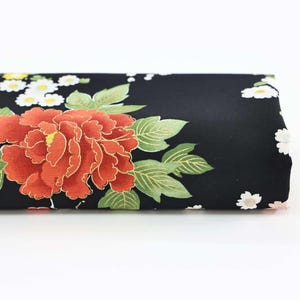 Japanischer Stoff leuchtende Blumen auf schwarzem Hintergrund -50cm- Japanstoff, Kokka-Stoff, Senfblumenstoff, schwarzer japanischer Stoff, Kokka