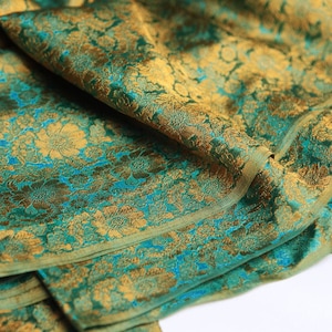 Turquoise Brown Silk Brocade - 50cm, floral brocade, turquoise brocade, silk brocade, brown brocade, camel brocade, turquoise silk