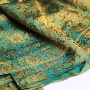 Turquoise brown silk brocade - 50cm, floral brocade, turquoise brocade, silk brocade, brown brocade, camel brocade, turquoise silk