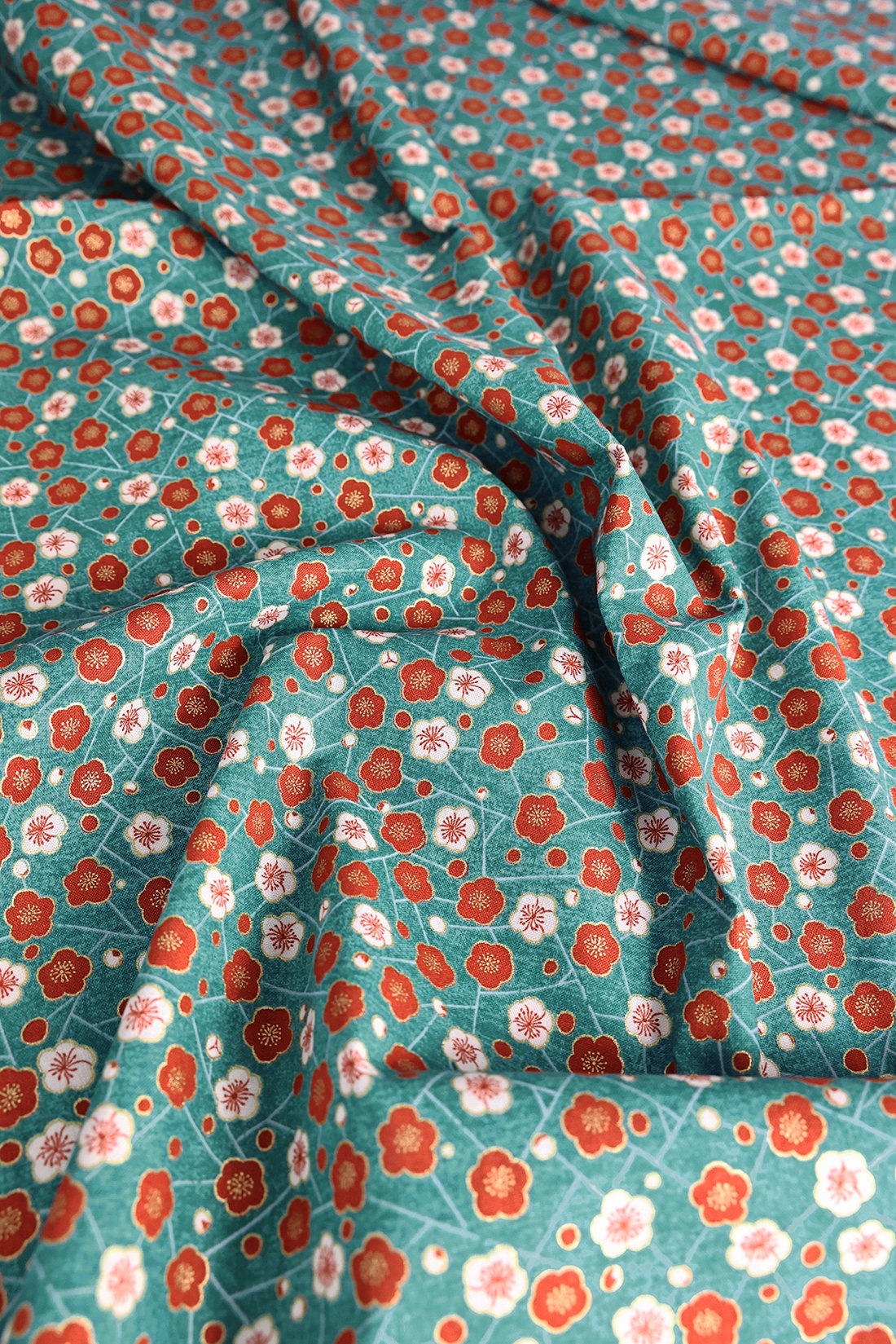 Japanese Ume Fabric on Turquoise Background - 50cm, Japanese Fabrics ...