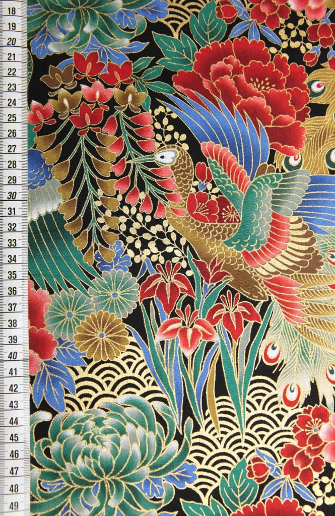 Japanese Peacock Fabric 50cm Golden Japanese Fabrics Etsy