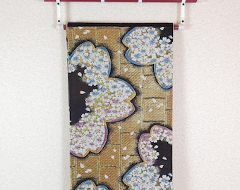 Cinturón de kimono Golden Sakura Fukuro Obi, vintage, cinturón japonés, accesorios de kimono, brocado dorado, flor grande, jacquard, 帯, flor de cerezo, 桜