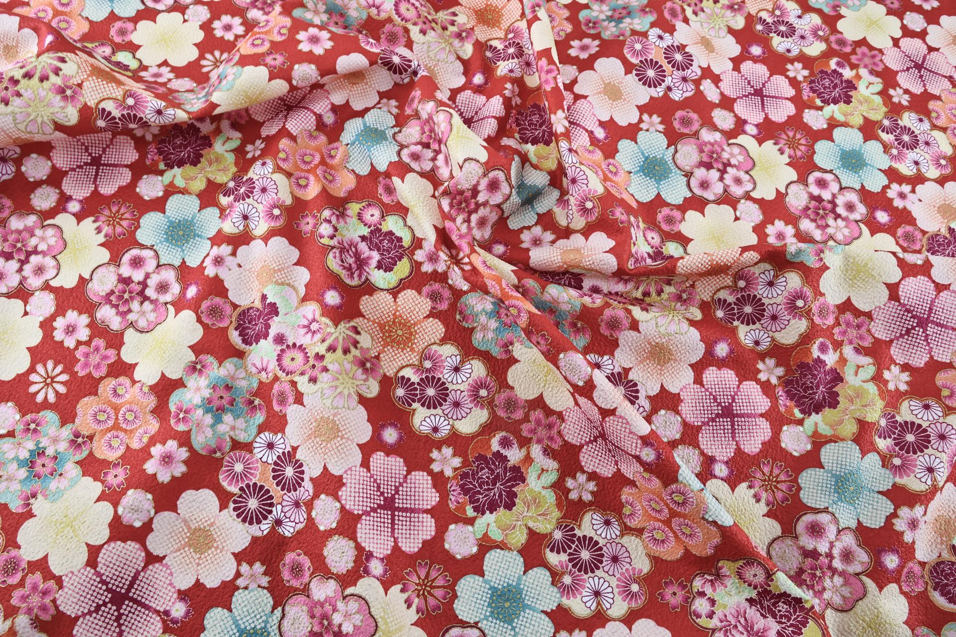 Japanese Crinkled Fabric Ume on Red - 50cm, Japanese Fabric, Japanese ...