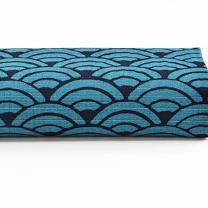 Blue Seigaiha Shantung cotton fabric - 50cm, Japanese fabrics, shantung cotton, duck blue Seigaiha, shantung weave, Japanese cotton, wave