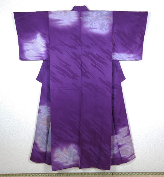 Purple Houmongi Kimono With Japanese Scenery, Japanese Kimono