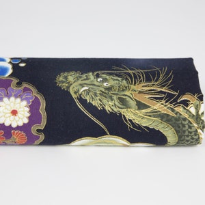Japanese fabric dragon wave and flower black background - 50cm, Japanese, Japanese dragon, Dragon fabric, Dragon pattern fabric, Dragon and flower, yukiwa