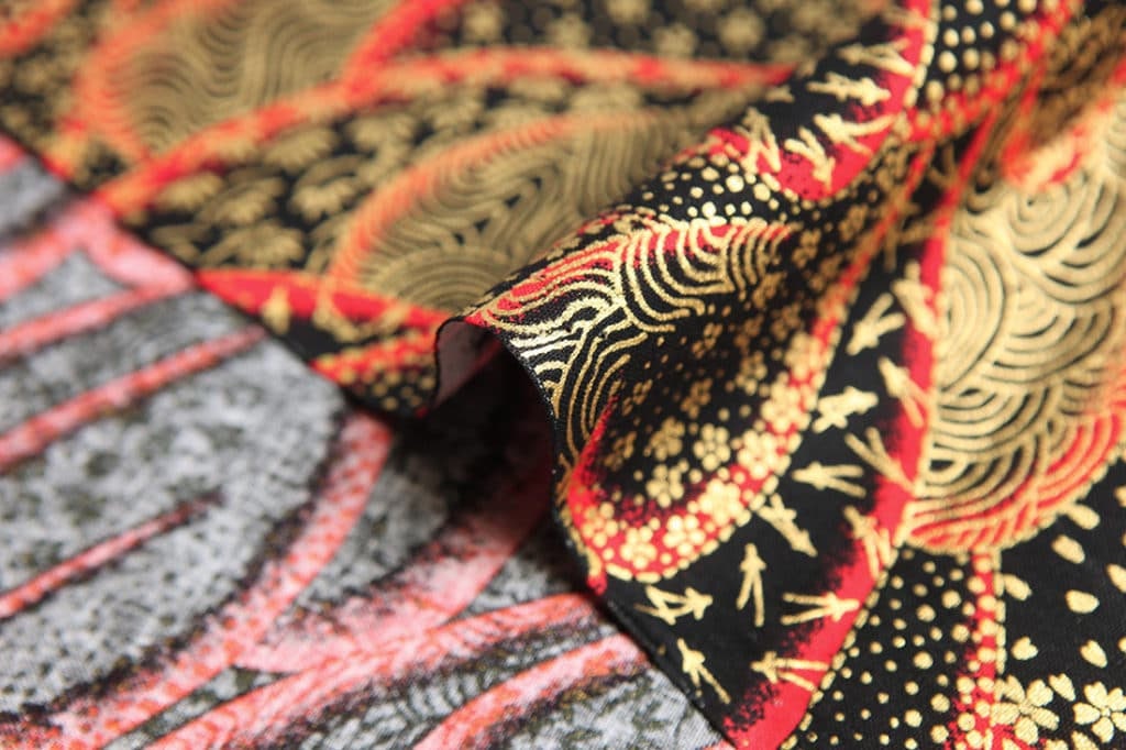 Red Multi-patterned Japanese Fabric - 50cm, Wave Pattern