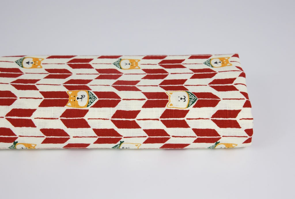 Japanese Shiba Dog Fabric Yagasuri Red 50cm Japanese Etsy