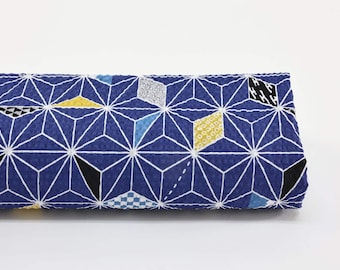 Tela japonesa Asanoha seersucker con fondo azul -50cm- tela arrugada, azul Asanoha, 麻の葉, estampado japonés, estampado geométrico, hoja de cáñamo