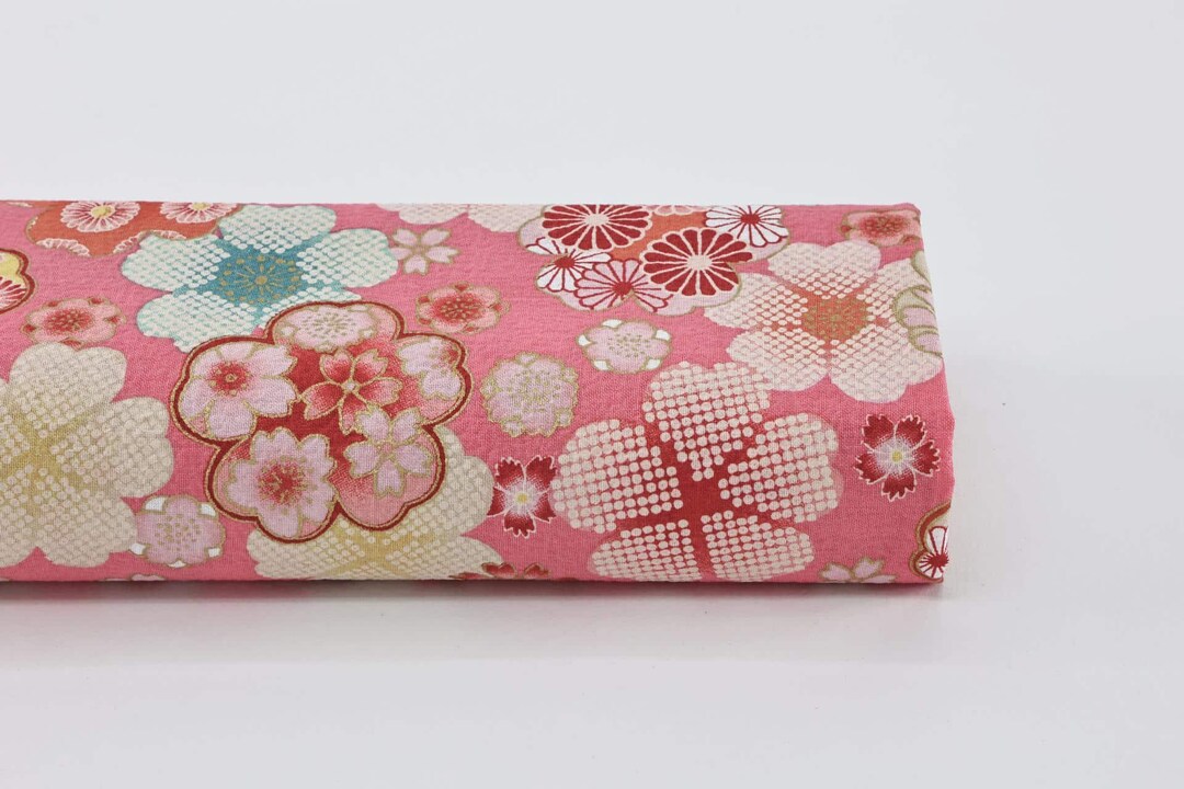 Japanese Crinkled Fabric Ume on Pink - 50cm, Japanese Fabric, Japanese ...