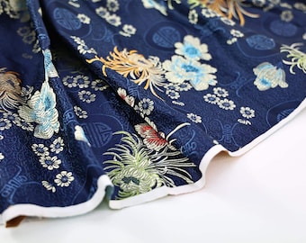 Colorful floral blue jacquard brocade - 50cm, brocade, blue brocade fabric, blue jacquard, chrysanthemum brocade, blue chrysanthemum jacquard