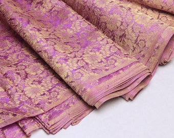 Pink and gold Cosmos flower brocade fabric - 50cm, brocade fabric, cosmos flower brocade, cosmos flower pattern fabric, cosmos flower fabric, cosmos