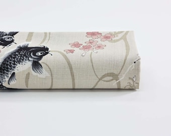 Japanese fabric carps with Sakura on white background -50cm- Japanese fabric, Japanese fabrics, Japanese carp, Japanese fish, Koï fish
