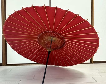 Japanese Bangasa in red Washi paper, Japanese umbrella, Washi, red Washi, Red umbrella, Bangasa, Japanese handmade, handmade umbrella, 番傘