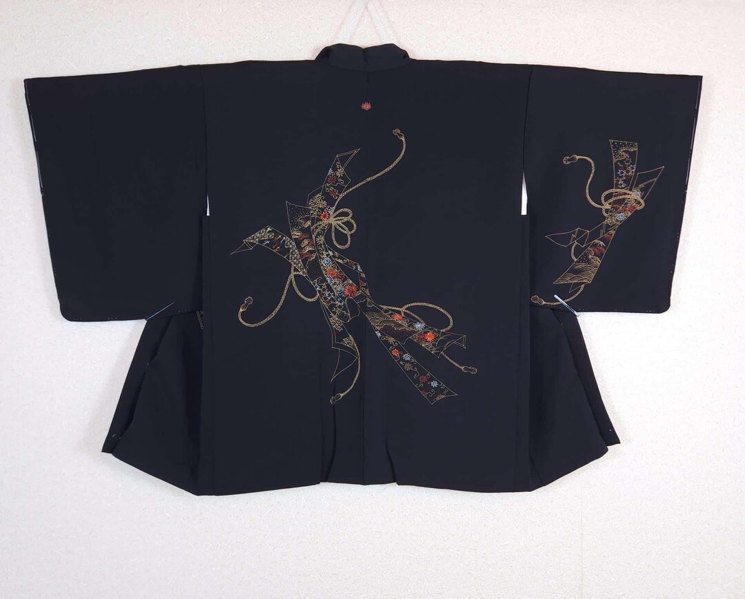 Embroidered Black Tabane Noshi Haori, Vintage Haori, Traditional Haori ...
