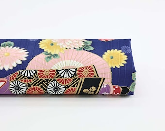 Japanese fabric Maiko and Kiku blue background -50cm- Japan fabric, Kiku, Maiko, Geisha, Japanese chrysanthemum, Kimono, Japanese Geisha