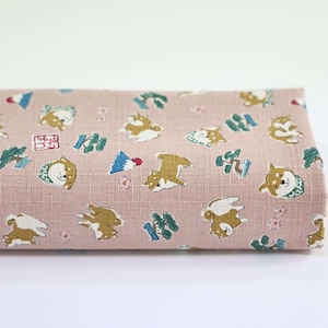 Japanese fabric kawaii Shiba Inu pink background - 50cm, Japanese fabric, Shiba pattern, Shiba fabric, Shiba and Sakura, Japanese dogs, 柴犬