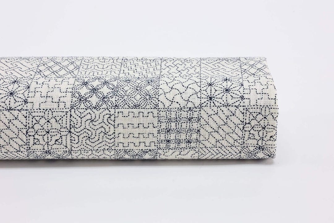 日本の生地 刺し子模様 白地 - 50cm、日本の生地、セブンベリー生地、日本の伝統模様、刺し子生地 - Etsy 日本