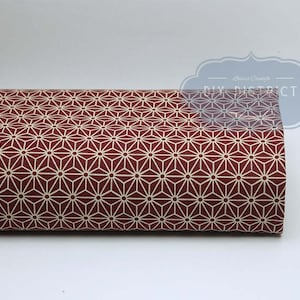 Tissu japonais Asanoha écru fond rouge - 50cm, tissus Japonais, Made in Japan, Asanoha, Asanoha rouge, motif feuille de chanvre, étoile ecru