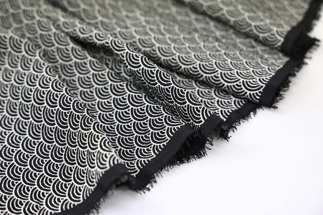 Japanese Crepe Fabric Seikaiha Black Background 50cm Japanese Fabric