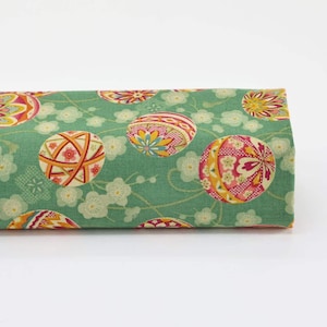 Japanese fabric Temari and Ume green background -50cm- Japanese Temari fabric, Japanese Fabric, Japan Textile, Japan Ume, Temari balls