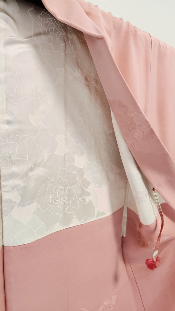 Powder pink floral jacquard Haori, Traditional Ha… - image 5