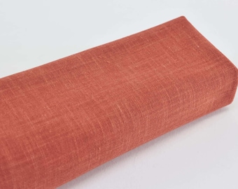 Tela japonesa lisa color rojo coral teñida a mano - 50 cm, textil japonés, 手捺染, estampado a mano, liso, rojo anaranjado, tela Sashiko plein, hecha a mano