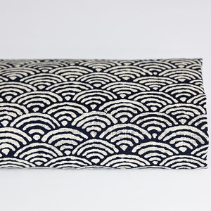 Traditional Japanese seikaiha ecru fabric, 50cm, Japanese fabrics, Seikaiha, KataZome, Kata Zome, Indigo Japanese fabric, Indigo Textile, 和柄