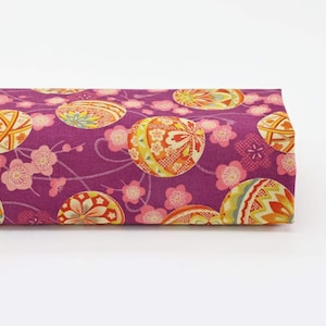 Japanese fabric Temari and Ume purple background -50cm- Japanese Temari fabric, Japanese Fabric, Japan Textile, Japan Ume, Temari balls