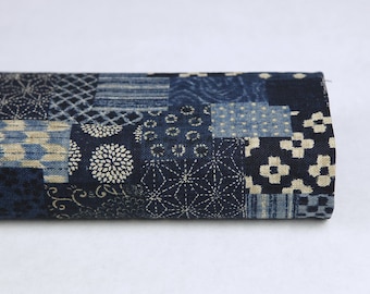 Navy blue Japanese patchwork-style fabric - 50cm, Japanese, patchwork, patchwork-style fabric, antique Japanese-style fabric, Boro style