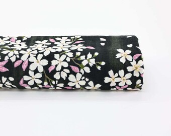 Japanese cherry blossom fabric black background - 50cm - Japanese fabrics, Japanese Dobby cotton, sakura fabric, Hanami fabric, pink cherry trees