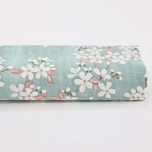 Japanese cherry blossom fabric on blue background - 50cm - Japanese fabrics, Japanese Dobby cotton, sakura fabric, Hanami fabric, pink cherry trees