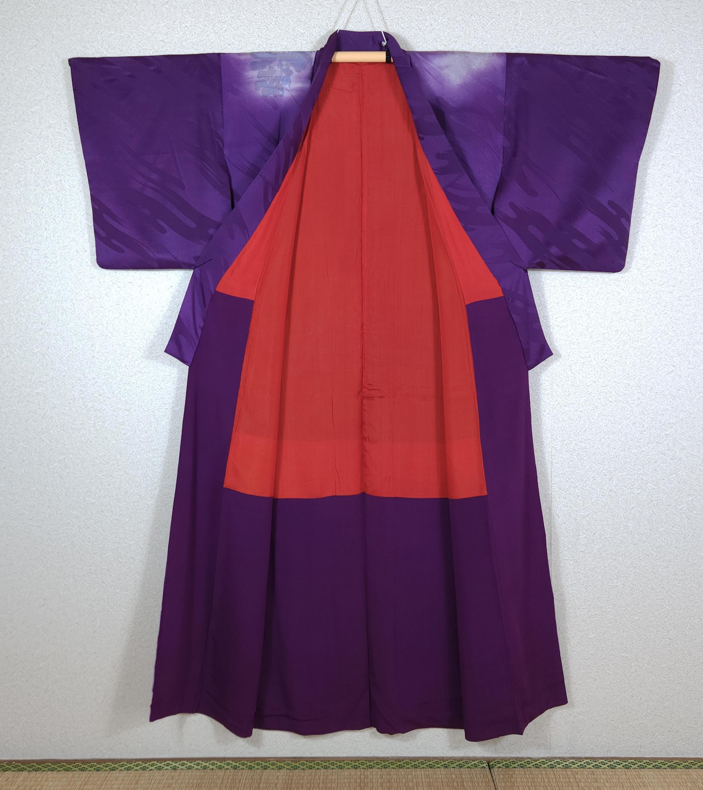 Purple Houmongi Kimono With Japanese Scenery, Japanese Kimono