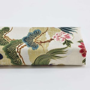 Tecido japonês Tsuru Kame com nuvens douradas e fundo marfim - 50cm - Tecidos japoneses, grou japonês, Tsuru, 鶴, Porta de colcha, grou dourado, Kame