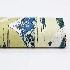 Japanischer Stoff Ukiyoe Mount Fuji Bambus gelber Hintergrund -50cm-Japanischer Hokusai-Stoff, japanischer Stempel, Ukiyoe, japanische Kunst, 浮世絵,Ukiyo-e