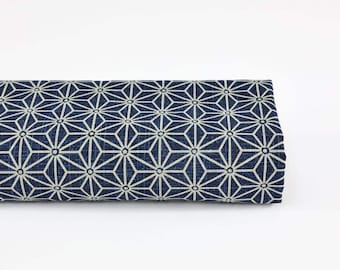 Japanese Asanoha fabric ecru on indigo - 50cm, Japan fabrics with geometric traditional pattern, cotton indigo, from Japan